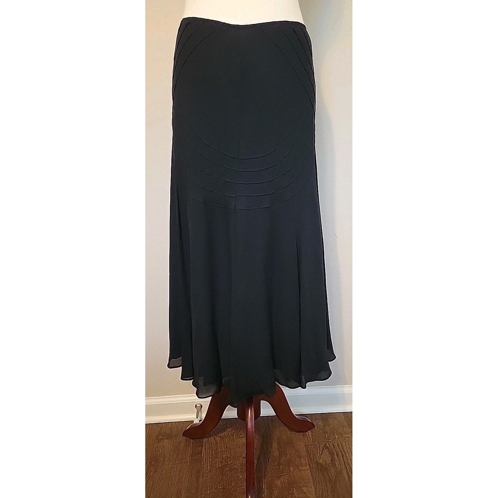 Jones New York 100% Silk Black Midi Skirt Sz 8 Flowly Goth Fairy Corporate Goth
